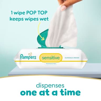 Pampers Baby Wipes Sensitive, Water Based Hypoallergenic and Unscented 504 Total (6 Flip-Top Packs) - Image 9