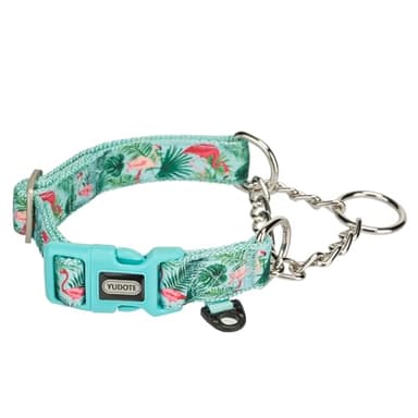 YUDOTE Martingale Dog Collar with Steel Chain and Quick Release Buckle Adjustable Floral No Pull Safe Training Collars,Flamingo,Medium - Image 6