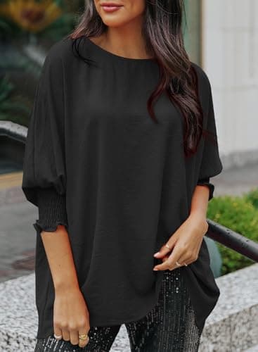 Dokotoo Womens Plus Size Tops Business Casual Outfits Crew Neck Spring Summer Ladies Tops Loose Fashion 3/4 Puff Sleeve T Shirts Flowy Blouses for Women Dressy Casual Black XL - Image 7