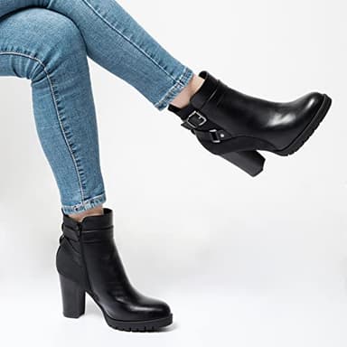 mysoft Women's Ankle Boots Chunky Stacked Heel Zipper Booties - Available in Wide Sizes - Image 3
