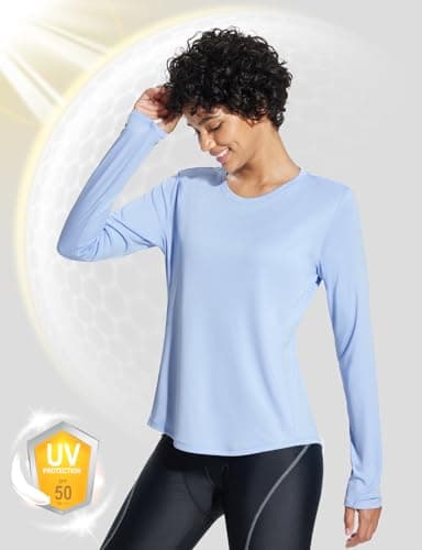 baleaf Sun Shirt Women UV Protection Long Sleeve Tops UPF 50+ Lightweight Quick Dry SPF Outdoor Clothing Pocket Blue M - Image 2