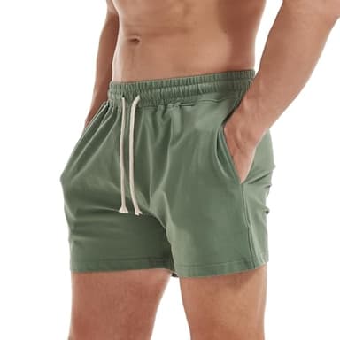 AIMPACT Mens Workout Sweat Shorts 5 Inch Cotton Casual Fitness Mens Athletic Gym Shorts with Pockets Green - Image 5