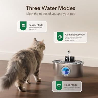 Cat Water Fountain Stainless Steel 108oz/3.2L:Battery Operated Wireless Cat Fountains for Drinking Indoor, Automatic Pet Water Dispenser with Ultra Quiet Pump,Multi-Filtration,Easy Clean BPA-Free - Image 6