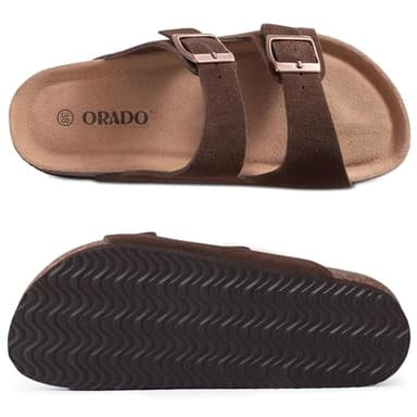ORADO Platform Suede Sandals for Women Soft Cork Footbed Summer Slides with Adjustable Buckle, Brown 39 (size 8-8.5) - Image 6