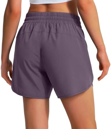 Ksmien Women's 5" Athletic Running Shorts Quick Dry Lightweight Workout Gym Shorts with Zipper Pockets UPF 50+ Grey Purple - Image 2