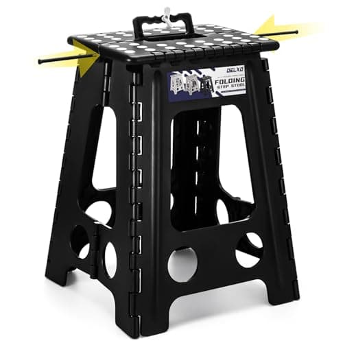 Delxo 17.5 Inch Folding Step Stool,Foldable Stool for Adults with Safety Lock,Portable Collapsible Plastic Step Stool,Non Slip Folding Stools for Kitchen Bathroom Bedroom Up to 400LBS,(Black 1PC) - Image 1