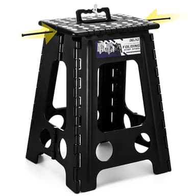 Delxo 17.5 Inch Folding Step Stool,Foldable Stool for Adults with Safety Lock,Portable Collapsible Plastic Step Stool,Non Slip Folding Stools for Kitchen Bathroom Bedroom Up to 400LBS,(Black 1PC) - Image 1