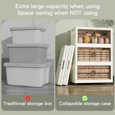 3Packs Stackable Storage Bins with Lid, 36 Gal Closet Organizer and Storaging Drawer, Collapsible Storage Box with Wheels, Plastic Clothes Storage Cabinet Containers for Home, Office, Dorm - Image 2
