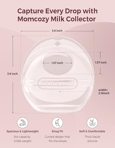 Momcozy Breast Milk Collector, Milk Collectors for Breastfeeding, Reusable Breast Milk Shells, Silicone Catcher with More Fit & Soft (3oz/90ml, 2 Counts) - Image 3