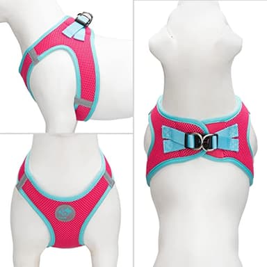 PHOEPET Step-in Dog Harness,Reflective Adjustable Dog Vest Harness, Soft Pet Walking Jacket with 2 Metal Leash Hooks for Dog and Cat(Pink Base & Green Straps,L) - Image 2