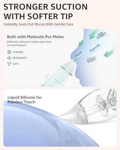 GROWNSY Nasal Aspirator for Baby, Electric Baby Nose Sucker, Automatic Nose Cleaner with Larger Suction Chamber and More Powerful Suction, Music and Light Soothing Function, Purple - Image 3
