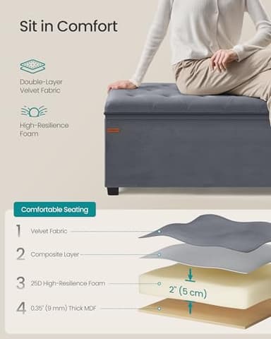 SONGMICS Velvet Storage Ottoman Bench, Foot Rest with Legs, 15.7 x 43 x 15.7 Inches, End of Bed Bench, Storage Chest, Load up to 660 lb, for Living Room, Bedroom, Entryway, Slate Gray ULSF089G01 - Image 5
