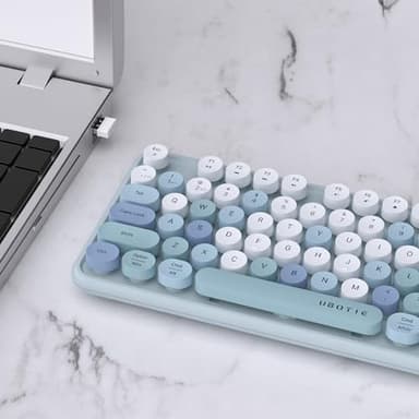 UBOTIE Dual Mode Colorful Wireless Keyboard, Bluetooth and USB Receiver Retro Typewriter Round Keycaps Keyboard Support Multi Devices for PC Laptop Tablet Phones(Blue Colorful) - Image 3