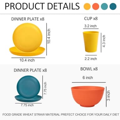 Rubtlamp Wheat Straw Dinnerware Set, 16Pcs Unbreakable Plates And Bowls Sets of 4, Plastic Plates Set Reusable (Four Colors) Include Dinner Platos, Dessert Platos, Cereal Bowls, Cups for Daily - Image 2
