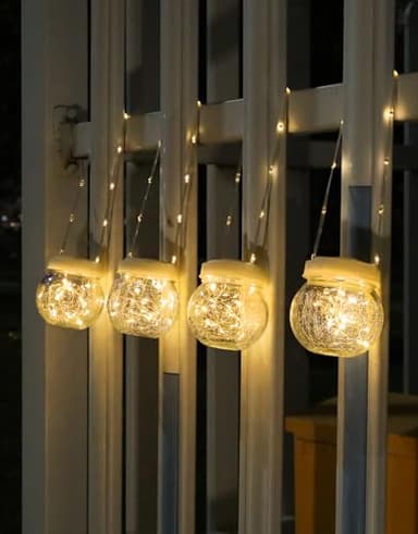 Solar Lantern Solar Lights Outdoor Waterproof 2-Pack, Solar Powered Hanging Lights Cracked Glass Hanging Globes for Christmas Decoration, Shepherd Hook, Garden Tree Ornaments, White Cap, Warm White - Image 2