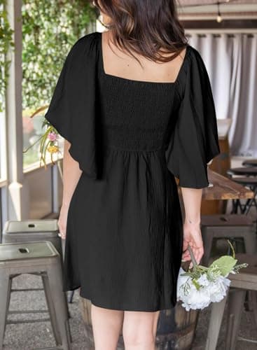 Dokotoo Plus Size Wedding Guest Summer Black Dresses 2025 Fall Fashion Women's Clothing Casual V Neck Ruffle Short Sleeve Womens Dresses Holiday Party Cocktail Tank Dress Mini Dress - Image 4