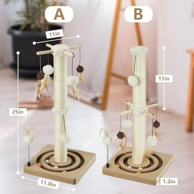 PEEKAB Cat Scratching Post Sisal Scratch Posts for Indoor Cats and Kittens with Tracking Ball Interactive Toys and Hanging Balls 25 Inches Beige - Image 4