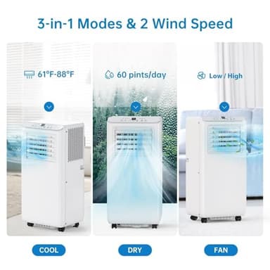 Portable Air Conditioners 10,000 BTU, Quiet Operation with Remote Control, Cools Rooms Up to 450 Sq. Ft, Portable AC Unit for Office Dorm Rooms, White - Image 4
