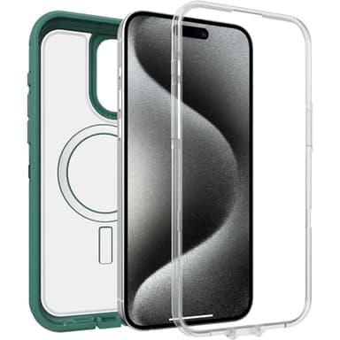 OtterBox iPhone 15 Pro MAX (Only) Defender Series XT Clear Case - Velvet Evergreen (Clear), screenless, Rugged, Snaps to MagSafe, Lanyard Attachment - Image 4