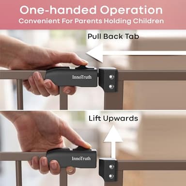 InnoTruth Baby Gate for Stairs 28.9-42.1" Wide, 30" Tall Easy Step Walk Through Expandable Dual Lock Dog Gates for The House, Metal Pressure Mounted Easy Install Pet Gate for Dogs, Brown - Image 5