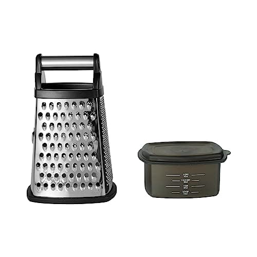 KitchenAid Gourmet 4-Sided Stainless Steel Box Grater for Fine, Medium and Coarse Grate, and Slicing, Detachable 3 Cup Storage Container and Measurment Markings, Dishwasher Safe, 10 inches tall, Black - Image 1