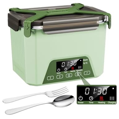 Cordless Electric Lunch Box, 1.2L Self Heating Lunch Box Battery Powered with Automatic Heating, BPA Free, Meal Prep Friendly (Green) - Image 1