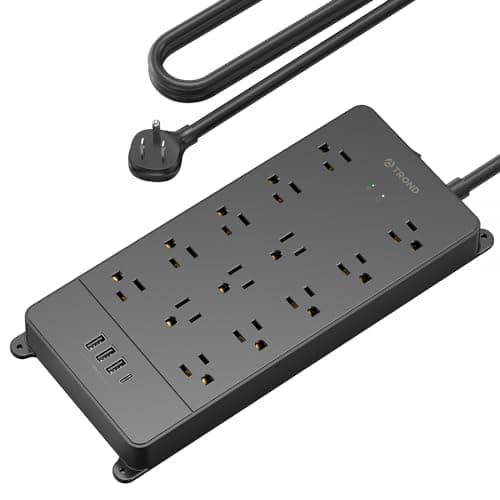 TROND Surge Protector Power Strip, 4000 Joules, ETL Listed, 13 Widely-Spaced Outlets Expansion with USB C Ports, Low-Profile Flat Plug, Wall Mountable, 5ft Extension Cord, 14AWG Heavy Duty, Black - Image 1