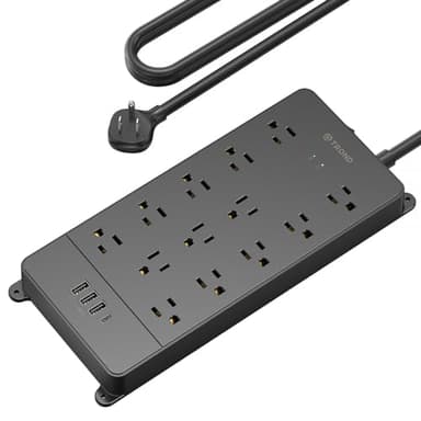 TROND Surge Protector Power Strip, 4000 Joules, ETL Listed, 13 Widely-Spaced Outlets Expansion with USB C Ports, Low-Profile Flat Plug, Wall Mountable, 5ft Extension Cord, 14AWG Heavy Duty, Black - Image 1