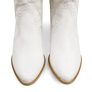 Zzheels Women Mid-calf Cowboy Boots Pointy Toe Boot Embroidered Western Cowgirl Boots Chunky Heels White US6 - Image 2