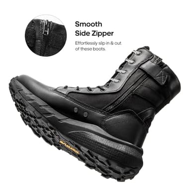 NORTIV 8 Men's Breathable Tactical Military Work Boots Side Zipper Leather Lightweight Hiking Motorcycle Combat Boots 8 Inches Peakforce,Size 7,Black,SNMT242M - Image 2