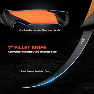 KastKing ToughTide 7pc Fishing Tool Kit, Rechargeable Digital Fish Scale with Lip Grip & Tape Measure, 7” Fillet Knife with Sheath & Sharpener, 8” Split Ring Pliers, Hook Remover, Microfiber Towel - Image 5