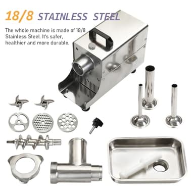 OKF Stainless Steel Electric Meat Grinder - 2800W Heavy Duty Commercial #8 Meat Grinders for Home Use with 2 Blades, 3 Plates, 3 Stuffing Tubes - Image 3