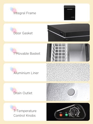 F.W.WOOLWORTHS 5.0 Cu.Ft Chest Freezer, Deep Freezer Adjustable 7 Thermostat, Compact Freezer with Removable Basket for Kitchen, Home, Office, Basement, RVs-Black - Image 6