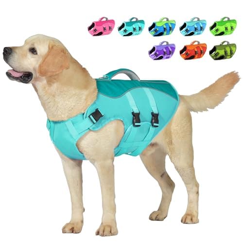 Petglad Dog Life Jacket, Reflective Dog Harness Life Vest with Rescue Handle for Swimming Boating, Adjustable High Buoyancy Flotation Swim Vest for Small Meium Large Dogs - Pine Green, XS - Image 1