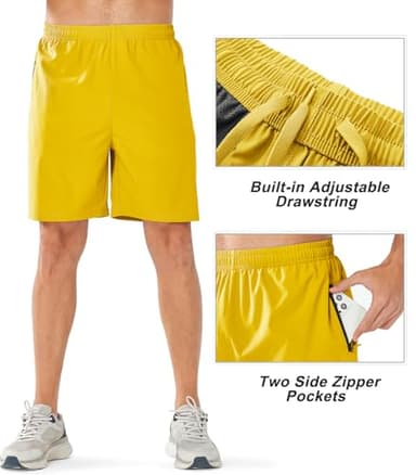 NORTHYARD Men's Athletic Running Shorts Quick Dry Workout Shorts Lightweight Sports Gym Basketball 7"/ 9"/ 5" Tennis Hiking Exercise Yellow-7 inches L - Image 4