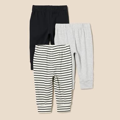 Amazon Essentials Unisex Babies' Cotton Pull-On Pants, Pack of 3, Black/Light Grey Heather/Stripe, 18 Months - Image 2