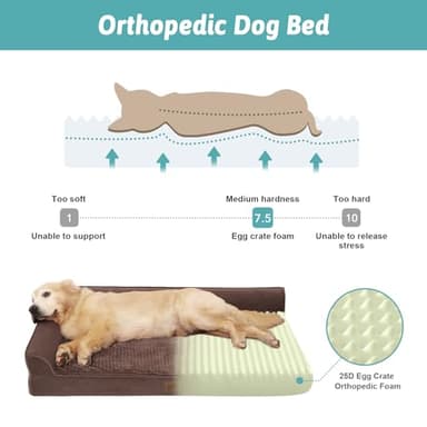 COZY KISS Orthopedic Dog Beds for Extra Large Dogs, XXL Pet Couch for XLarge Dog, Big Supportive Foam Bolster Sofa with Waterproof Lining Cover, Anti-Slip, Washable, L Shape, 48x32x7.5 in, Brown - Image 2