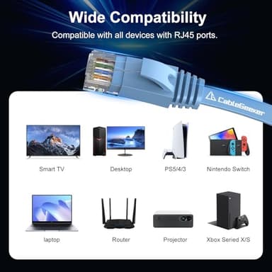 Cat 6 Ethernet Cable 200 ft, High Speed 10Gbps Flat Internet Network Cable, Pure Copper Ethernet Patch Cable Long, Computer LAN Cable with Clips & Straps for Router, Modem, PS4/5, Blue - Image 7