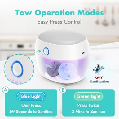 Papablic Portable Pacifier Sanitizer, UV Light Sanitizer Case for Pacifier, USB Rechargeable Mini Pacifier Sanitizer Box, 99.9% Cleaned in 59 Seconds - Image 2