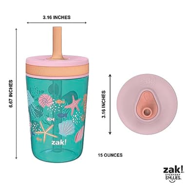 Zak Designs Kelso 15 oz Tumbler Set, (Shells) Leak-Proof Screw-On Lid with Straw Made of Durable Plastic and Silicone, Perfect Cup Bundle for Kids (2pc Set) - Image 8