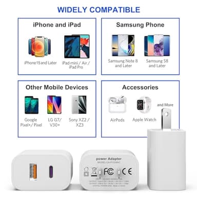 3 Pack i Phone 17 16 15 14 USB C Charger Block, iGENJUN 20W Dual Port QC + PD 3.0 Power Adapter Wall Charger, Double Fast Plug Charging Brick for i Phone 17/17 Pro/16/15/14/X, Samsung Galaxy - White - Image 5