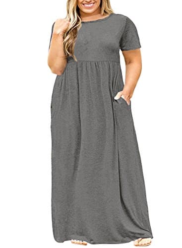 Nemidor Plus Size Maxi Dresses for Curvy Women Summer Casual Loose Short Sleeve Long Beach Dress with Pocket(149,18,Grey) - Image 1