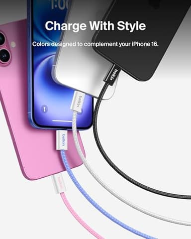 Belkin USB C to USB C Cable 2-Pack, 6.6ft, 60W - Type C Charger, iPhone Charger Cord, Soft, Braided, Flexible for iPhone 16, Galaxy S25, Pixel 9, Airpods, iPad Pro & More, Travel Essentials - Pink - Image 3