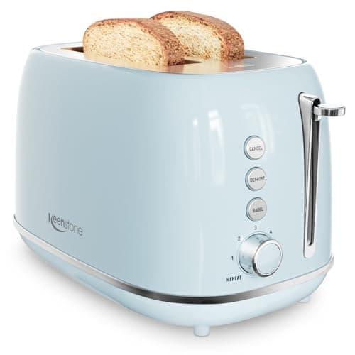 Retro 2 Slice Stainless Steel Toaster with 6 Bread Shade Settings, Bagel, Cancel, Defrost Function, Extra Wide Slot, Removable Crumb Tray, Blue - Image 1