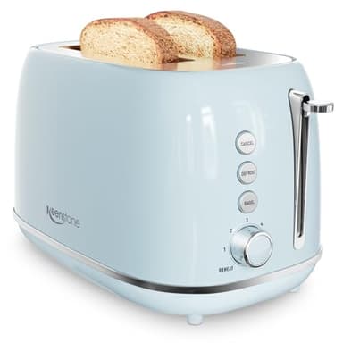 Retro 2 Slice Stainless Steel Toaster with 6 Bread Shade Settings, Bagel, Cancel, Defrost Function, Extra Wide Slot, Removable Crumb Tray, Blue - Image 1