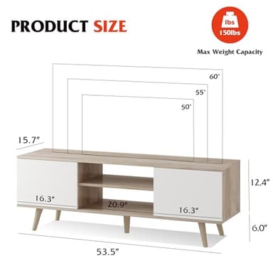 WLIVE TV Stand for 55 60 inch TV, Boho Entertainment Center with Storage Cabinets, TV Console for Living Room Decor, Greige White - Image 3