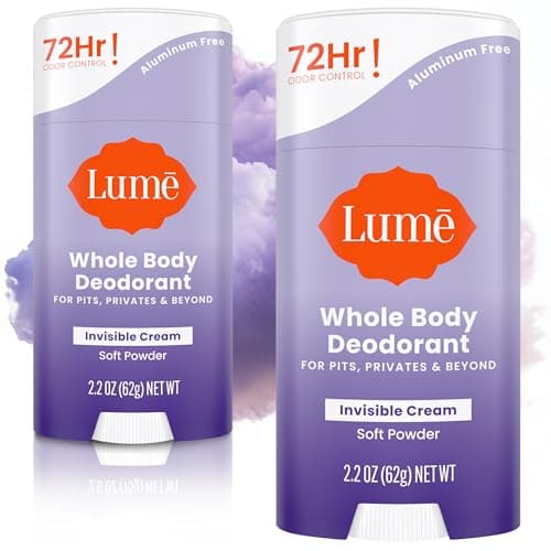 Lume Whole Body Deodorant - Invisible Cream Stick - 72 Hour Odor Control - Aluminum Free, Baking Soda Free, Skin Safe - 2.2 Ounce (Pack of 2) (Soft Powder) - Image 1
