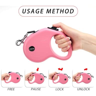 enrgticdg 16Ft Retractable Dog Leash,Light Weight Leash for Small to Medium Dogs/Cats Up to 50lbs,Stainless Steel Spring Strong Nylon Tape, Tangle Free, One-Handed Brake.(Pink) - Image 5