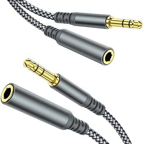 MCSPER Headphone Extension Cable, [2-Pack, 6.6ft Hi-Fi ] 3.5mm Extension AudioMale to Female Aux Adapter Hi-Fi Sound Stereo Extender Cord for Headset, iPhone, iPad, Smartphones, Tablets & More (Grey) - Image 1