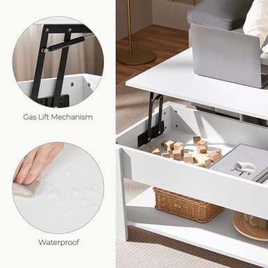 Yaheetech Lift Top Coffee Table with Hidden Compartment and Storage Shelf, Rising Tabletop Dining Table for Living Room Reception Room, 47.5in L, White - Image 8